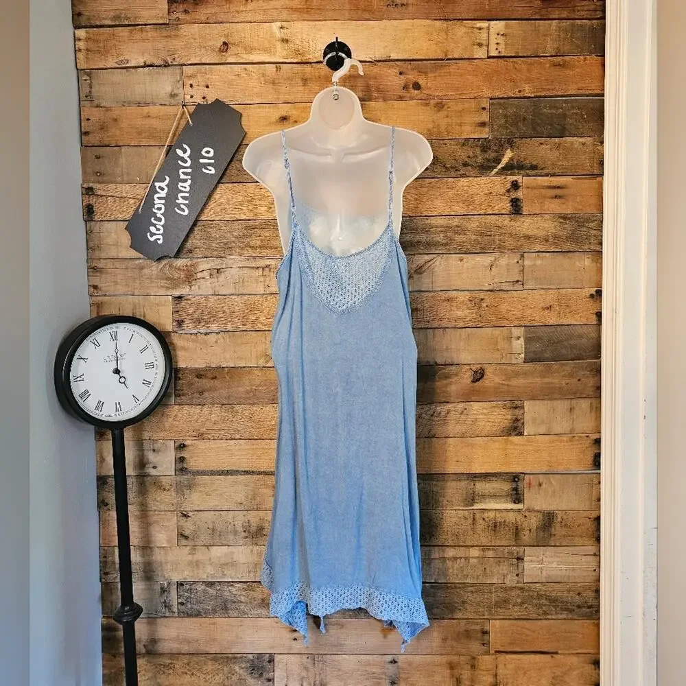 Earthbound Women's boho Baby Blue High Low handkerchief hemline Tank Dress Sz XL - Picture 12 of 15